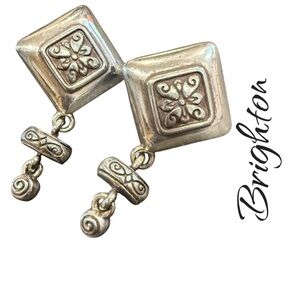 Brighton Silver-Plated Etched Drop Earrings – Hearts & Florals – 1.75” Pierced